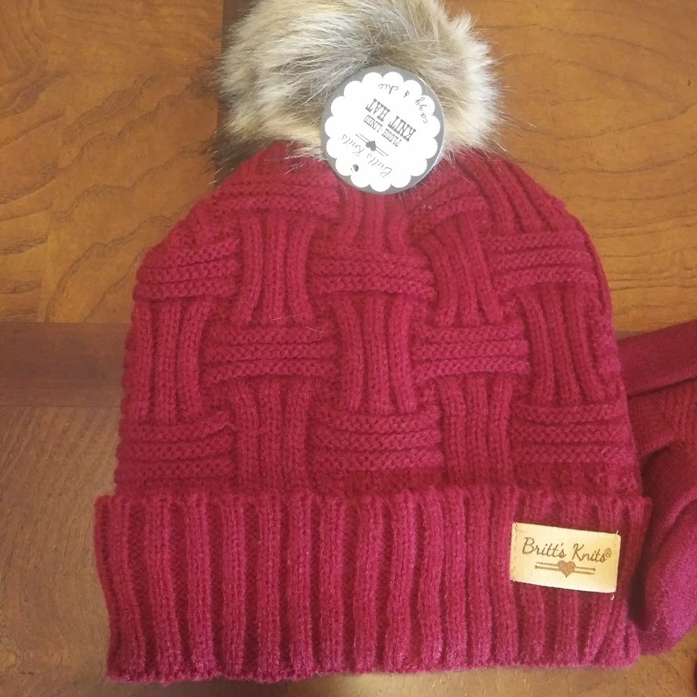 Cute Matching Winter Knit Hat with Matching Gloves Set Perfect  Holiday Gift